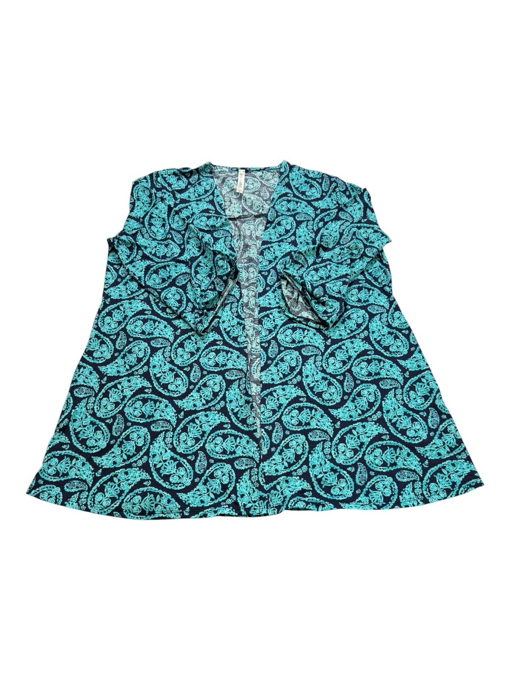 Dear Scarlett Paisley Open Front Cardigan XL Turquoise & Navy